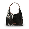 LW LARGE PURSE - BLACK & WHITE COWHIDE WITH OILED RUBY LEATHER