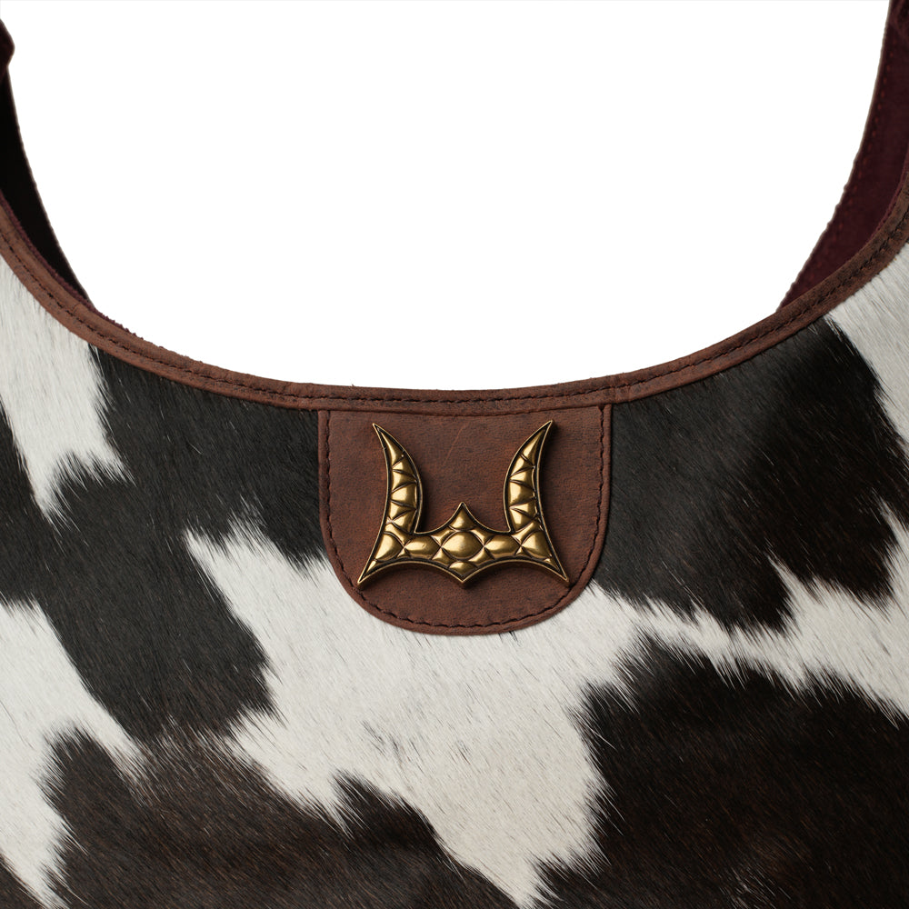 LW LARGE PURSE - BLACK & WHITE COWHIDE WITH OILED RUBY LEATHER