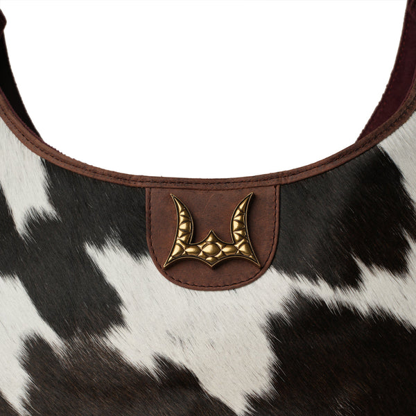 LW LARGE PURSE - BLACK & WHITE COWHIDE WITH OILED RUBY LEATHER