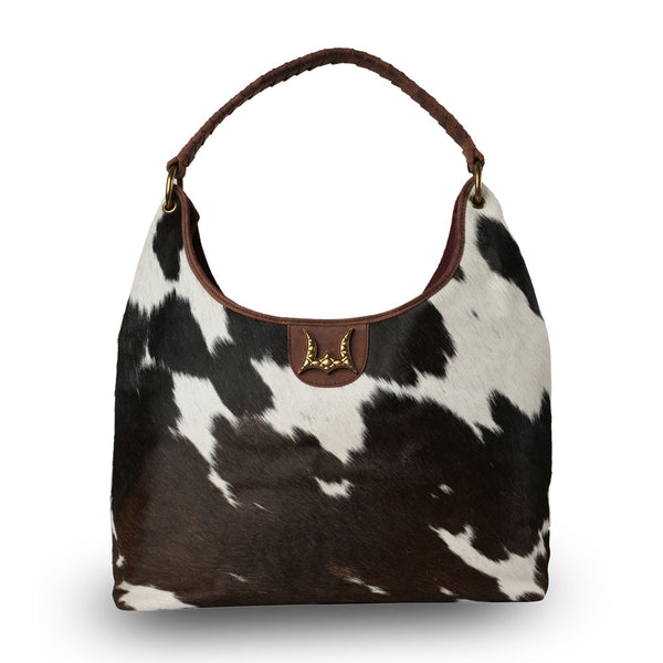 LW LARGE PURSE - BLACK & WHITE COWHIDE WITH OILED RUBY LEATHER