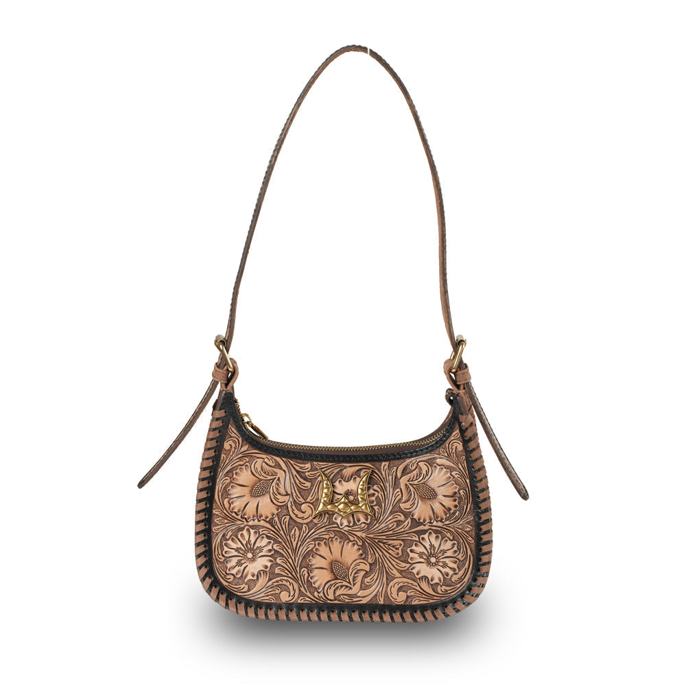 HANDTOOLED DANNIA MEDIUM PURSE - DISTRESSED BROWN