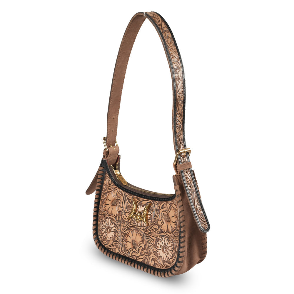 HANDTOOLED DANNIA MEDIUM PURSE - DISTRESSED BROWN