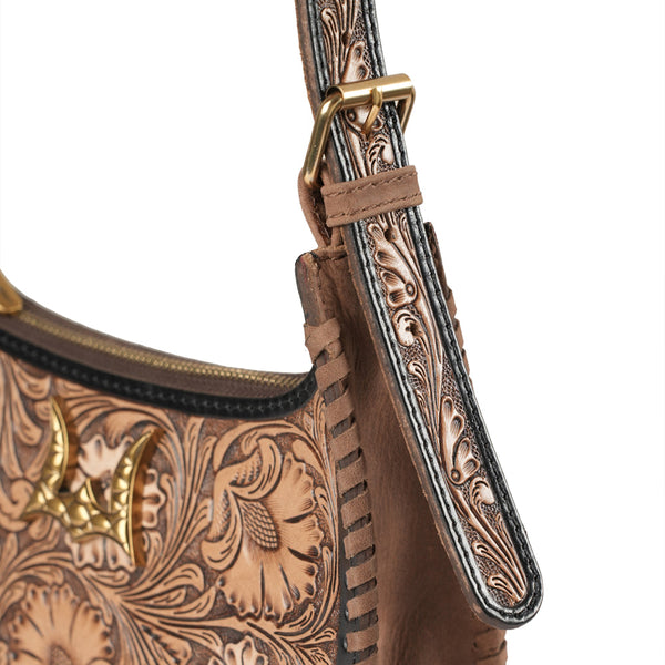 HANDTOOLED DANNIA MEDIUM PURSE - DISTRESSED BROWN