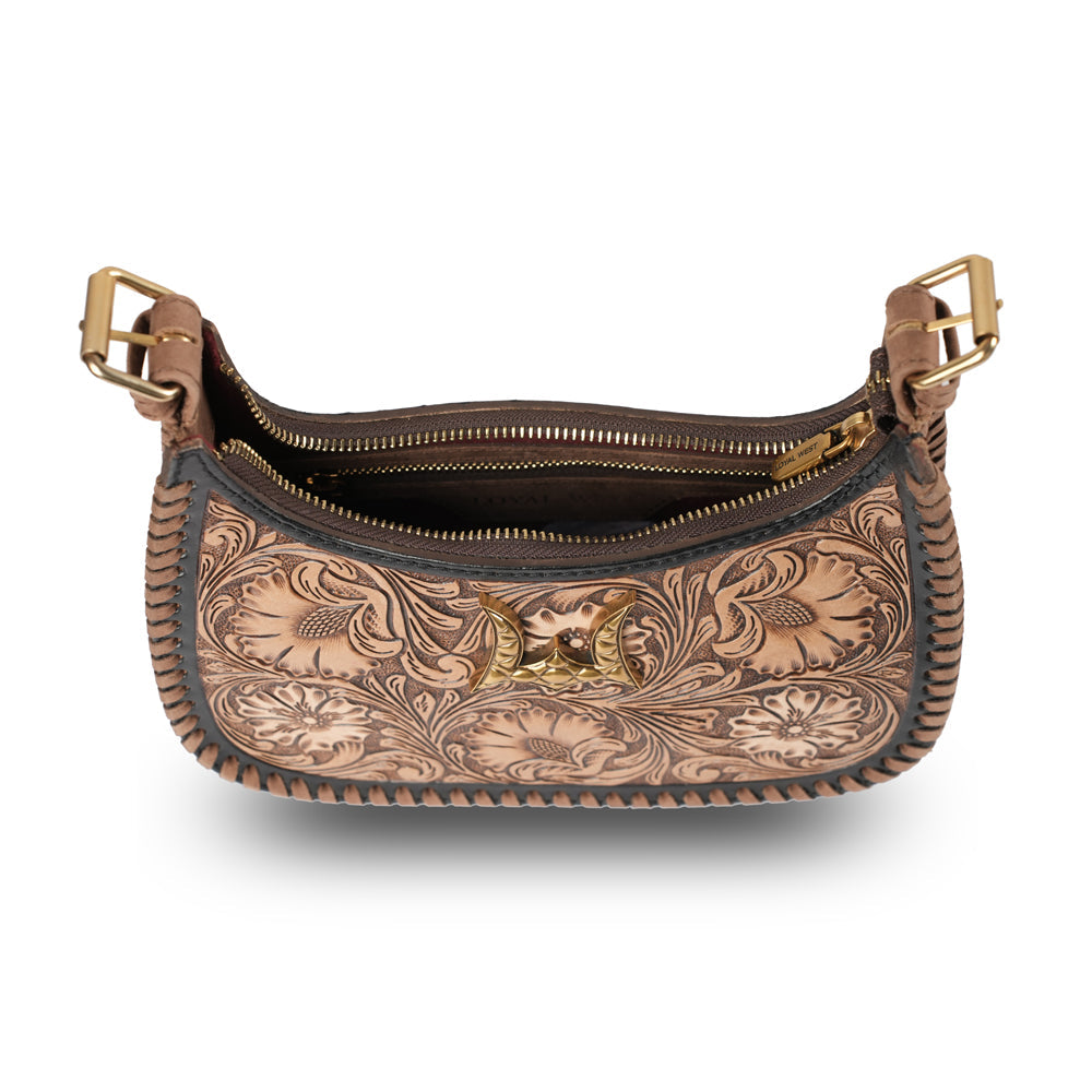 HANDTOOLED DANNIA MEDIUM PURSE - DISTRESSED BROWN