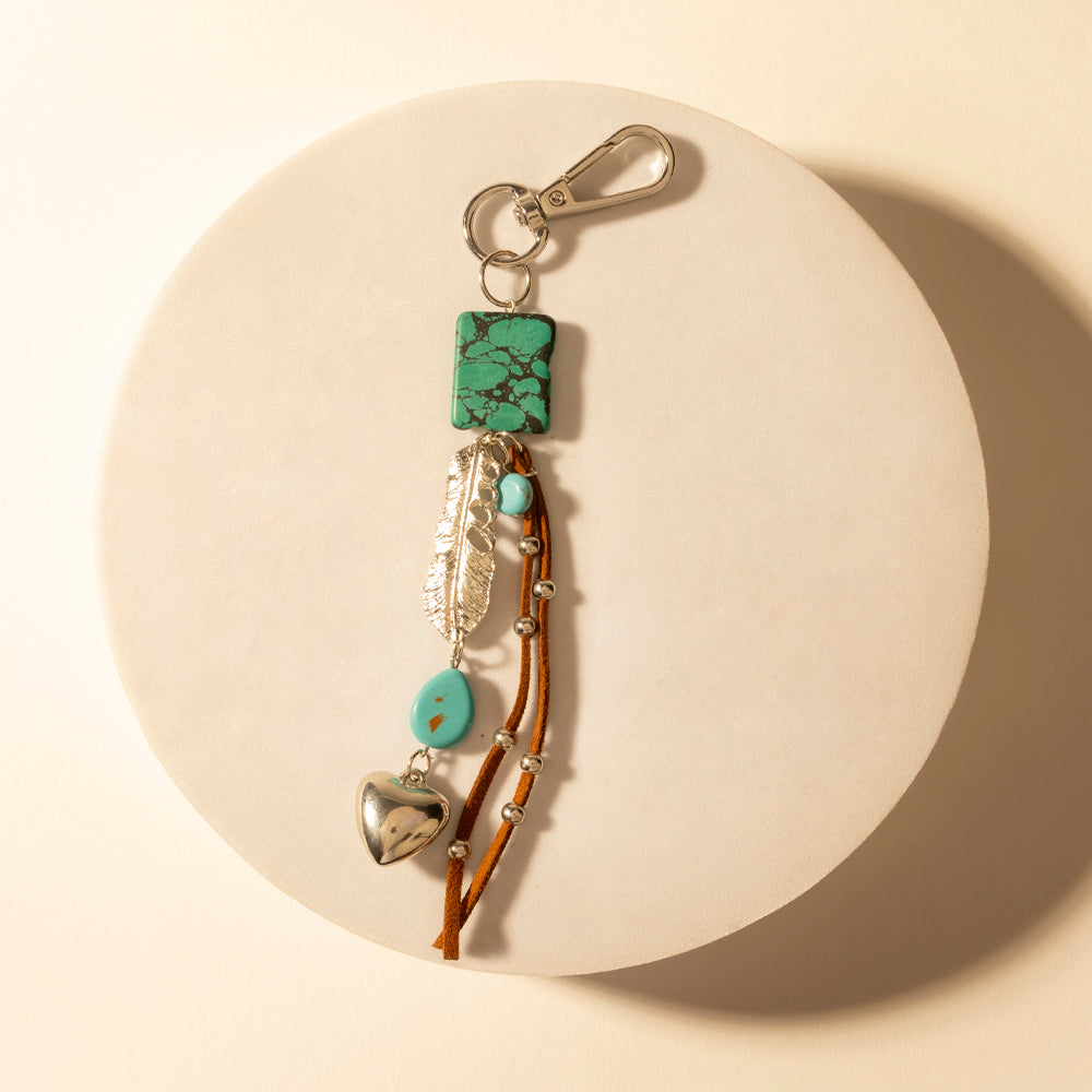 MYRA LONGHORN CHARM KEYCHAIN IN DESERT TURQUOISE