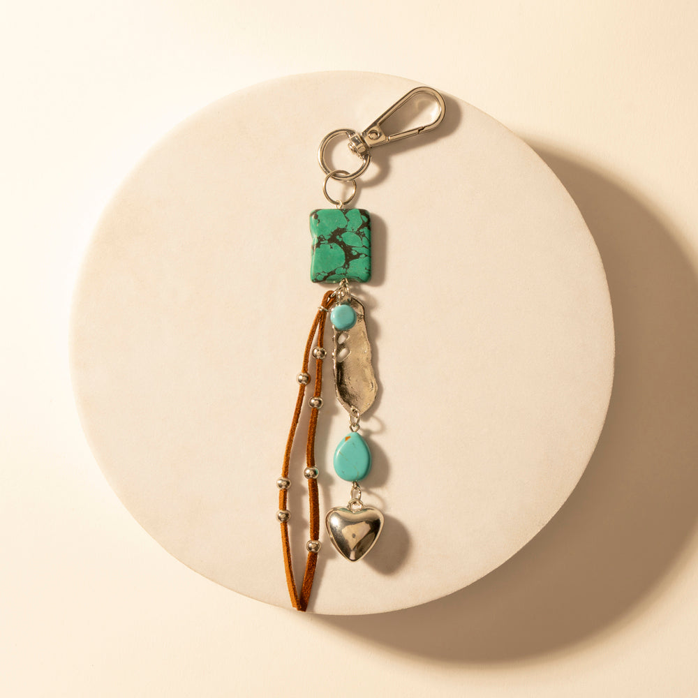 MYRA LONGHORN CHARM KEYCHAIN IN DESERT TURQUOISE