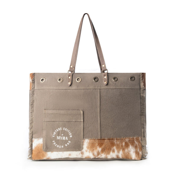MYRA RANGER HIDE WESTERN WEEKENDER BAG FOR WOMEN IN OLIVE WITH HAIRON DETAIL