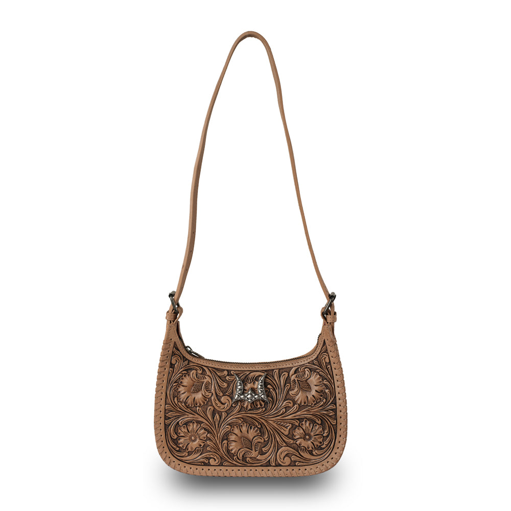 HANDTOOLED DANNIA LARGE PURSE - SADDLE BROWN