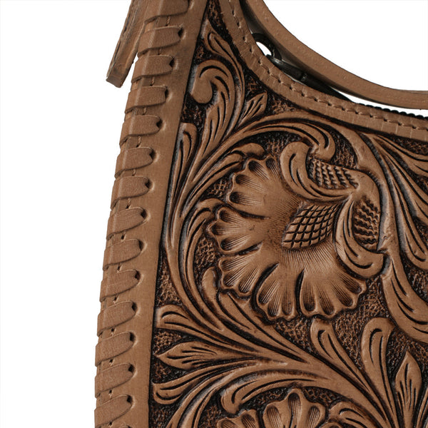 HANDTOOLED DANNIA LARGE PURSE - SADDLE BROWN