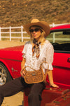 HANDTOOLED DANNIA LARGE PURSE - SADDLE BROWN
