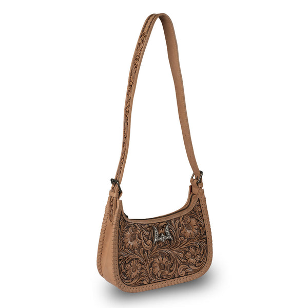 HANDTOOLED DANNIA LARGE PURSE - SADDLE BROWN