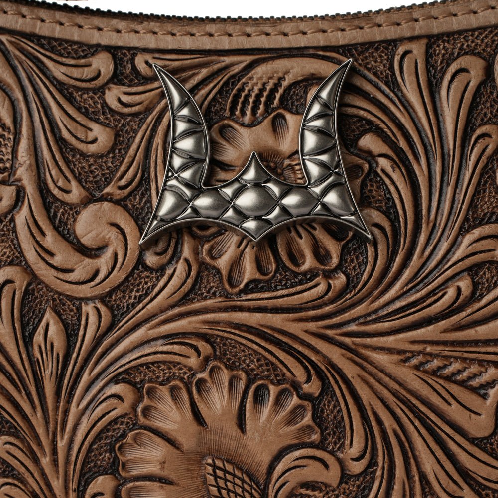 HANDTOOLED DANNIA LARGE PURSE - SADDLE BROWN