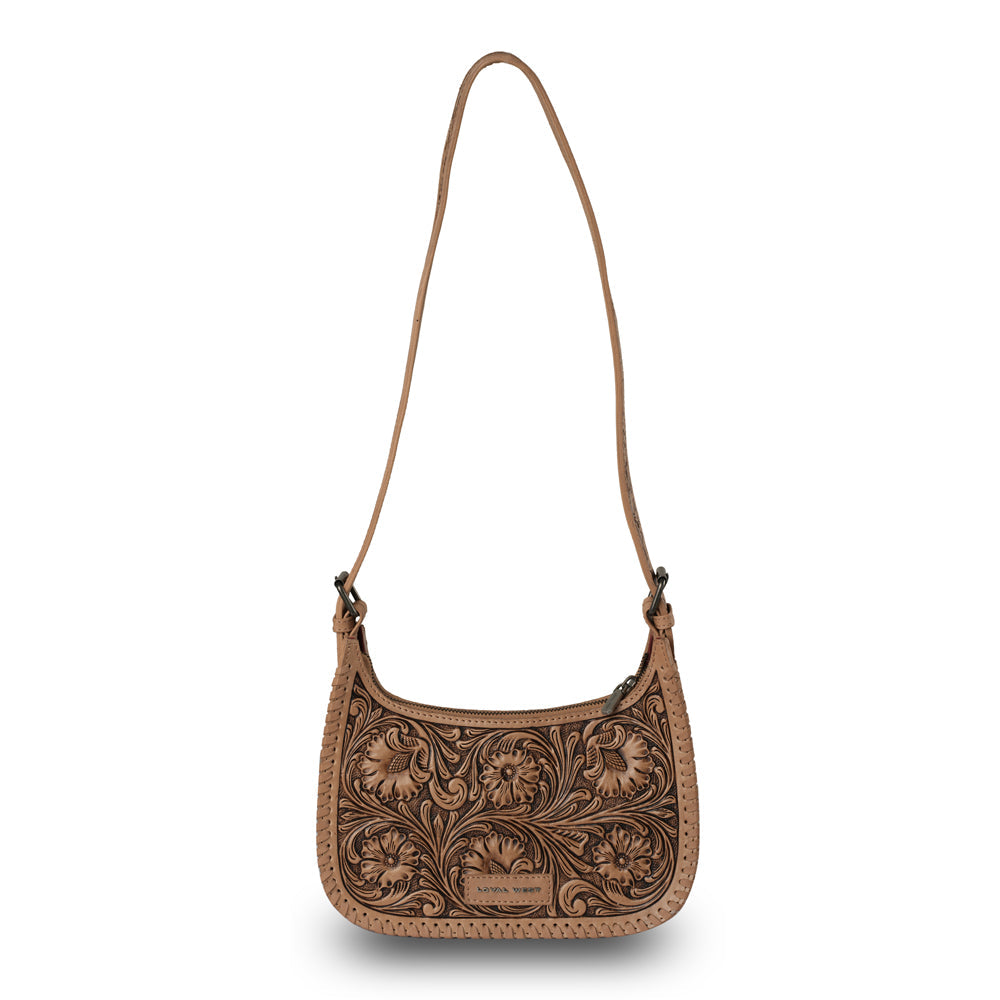 HANDTOOLED DANNIA LARGE PURSE - SADDLE BROWN