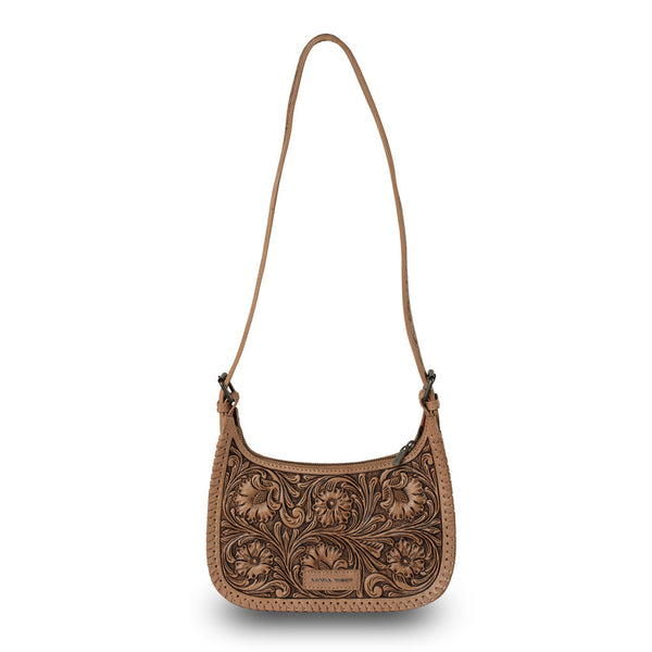 HANDTOOLED DANNIA LARGE PURSE - SADDLE BROWN