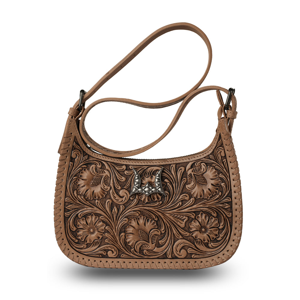 HANDTOOLED DANNIA LARGE PURSE - SADDLE BROWN