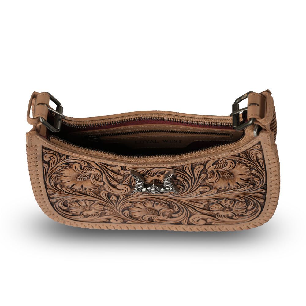 HANDTOOLED DANNIA LARGE PURSE - SADDLE BROWN