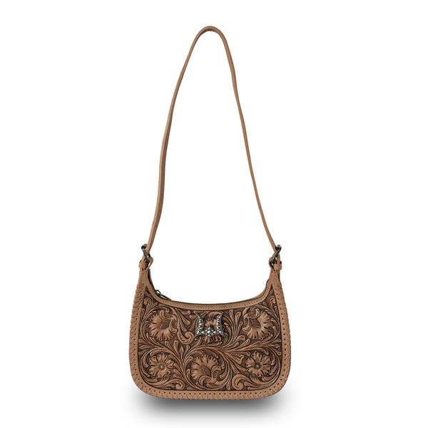 HANDTOOLED DANNIA LARGE PURSE - SADDLE BROWN