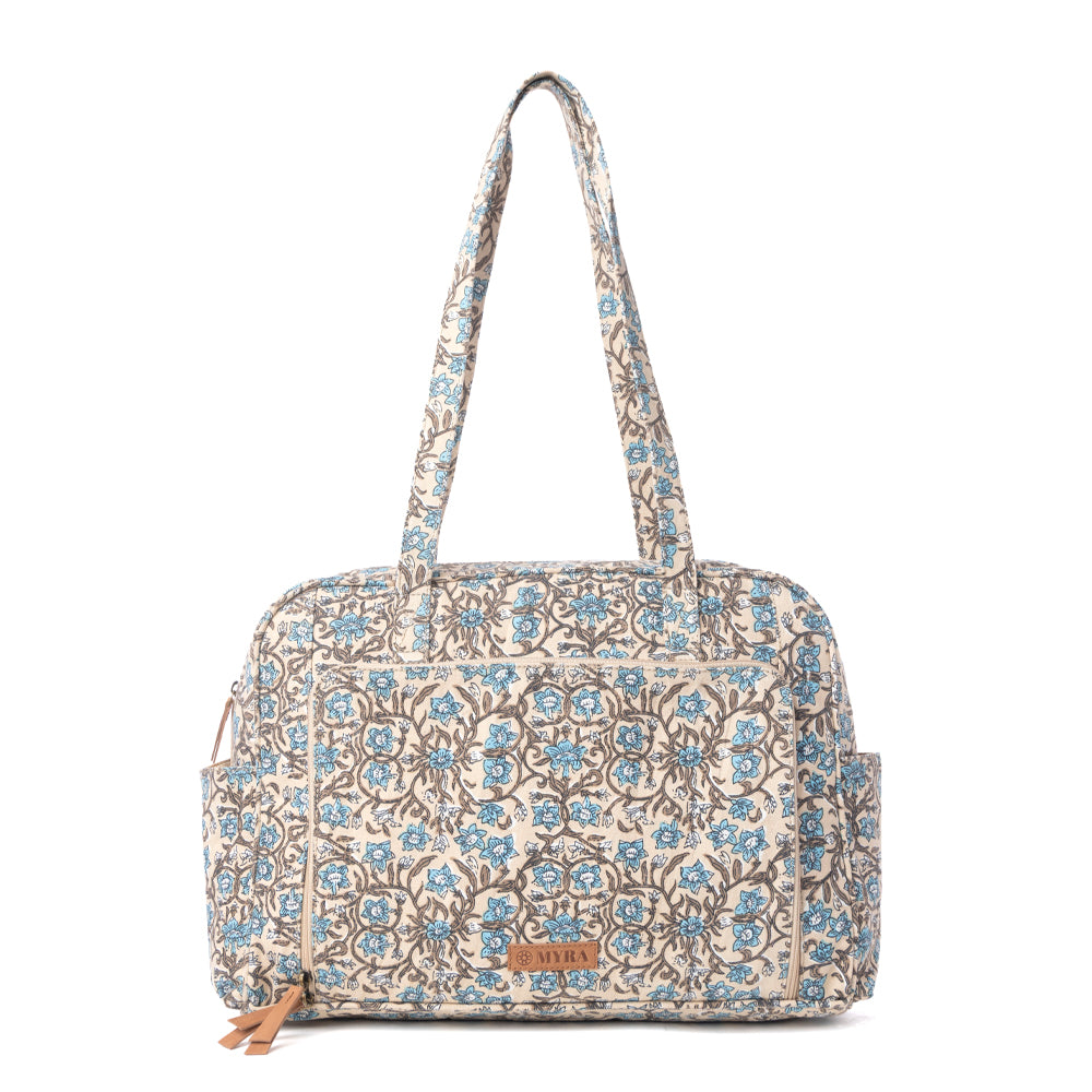 MYRA SUNNYFIELD COTTON DIAPER BAG IN DUSTY TEAL