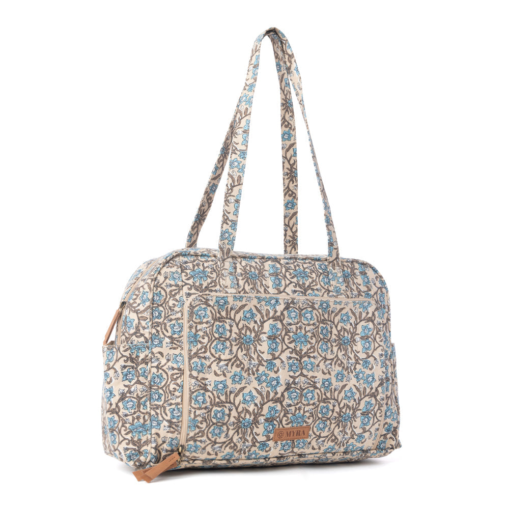 MYRA SUNNYFIELD COTTON DIAPER BAG IN DUSTY TEAL