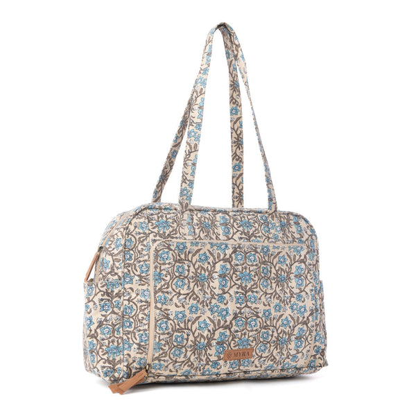 MYRA SUNNYFIELD COTTON DIAPER BAG IN DUSTY TEAL