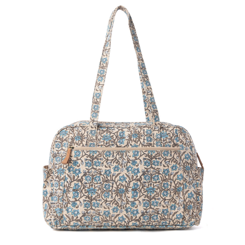 MYRA SUNNYFIELD COTTON DIAPER BAG IN DUSTY TEAL