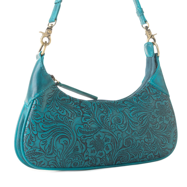 MYRA HERITAGE VINE EMBOSSED LEATHER BAG FOR WOMEN IN TURQUOISE