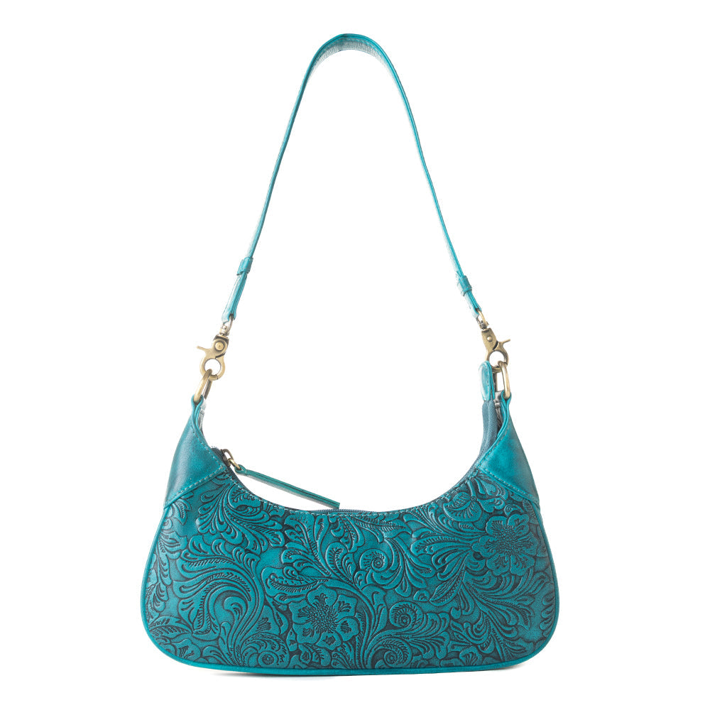 MYRA HERITAGE VINE EMBOSSED LEATHER BAG FOR WOMEN IN TURQUOISE