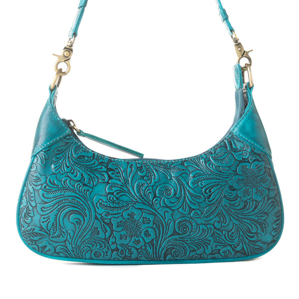 MYRA HERITAGE VINE EMBOSSED LEATHER BAG FOR WOMEN IN TURQUOISE