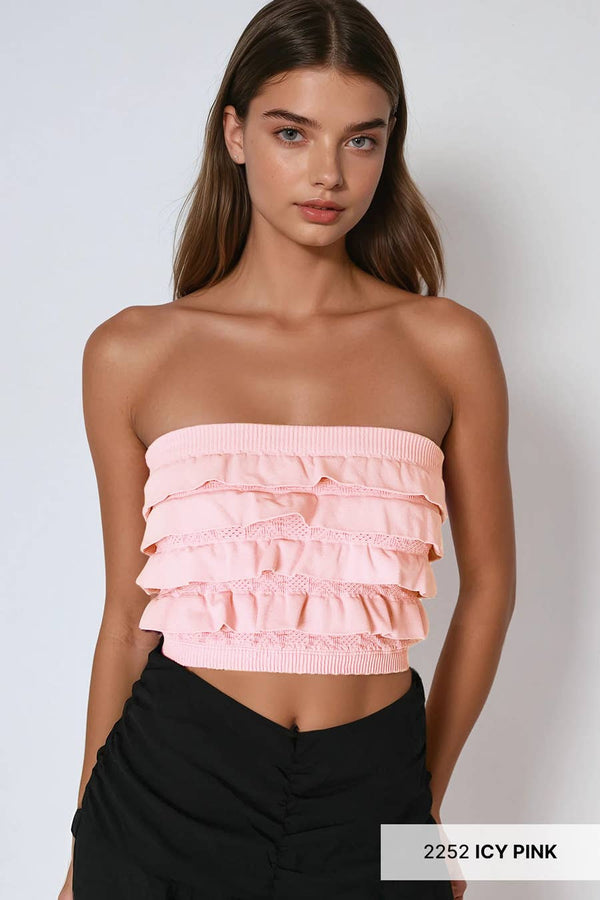 LAYERED RUFFLE TUBE TOP