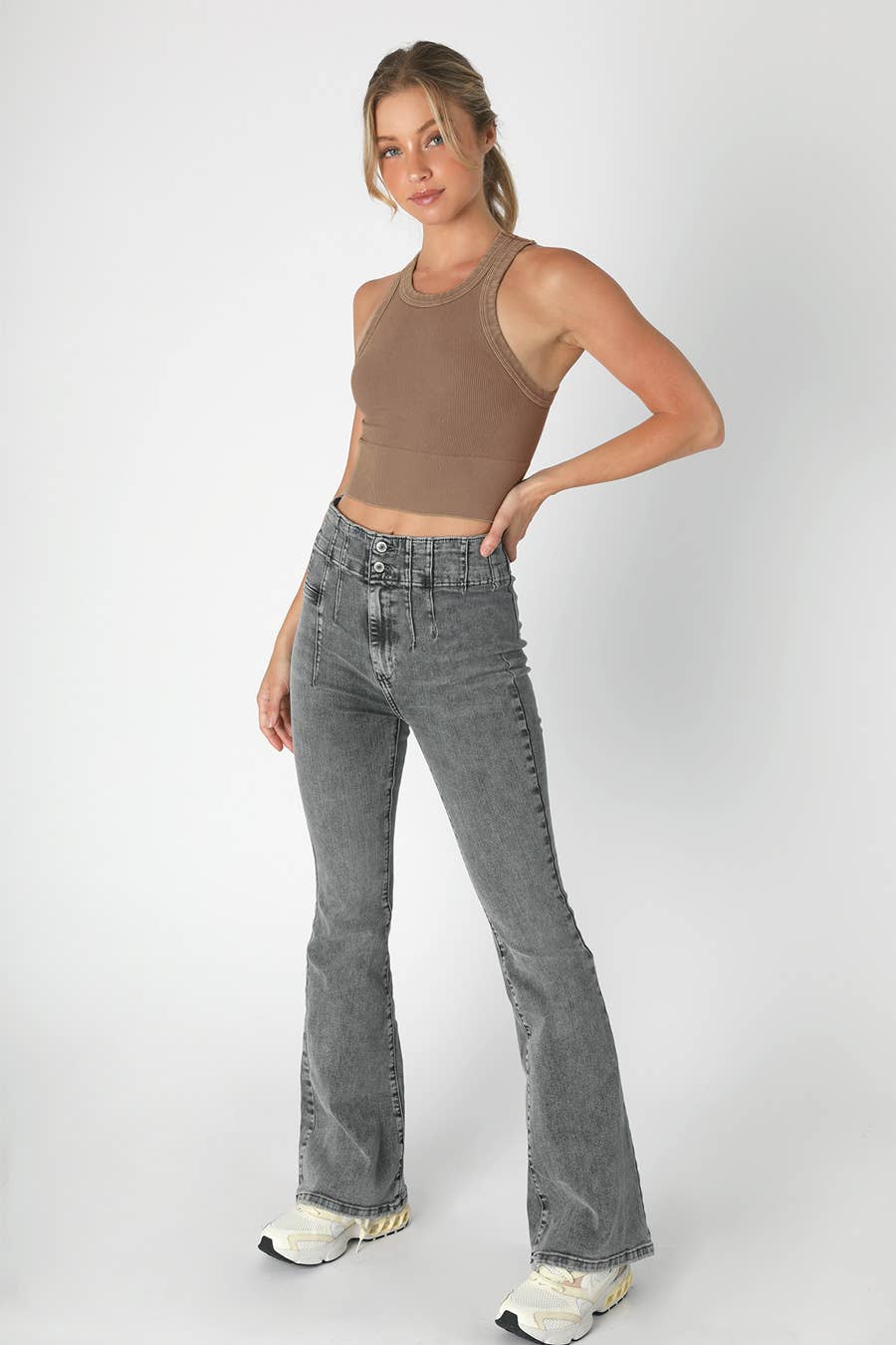 VINTAGE RIBBED HIGH NECK CROP TOP