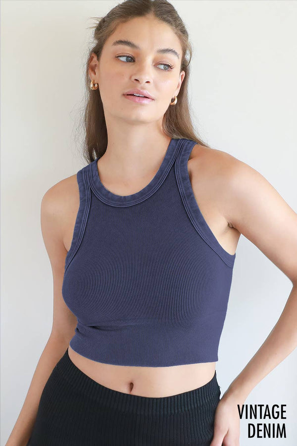 VINTAGE RIBBED HIGH NECK CROP TOP