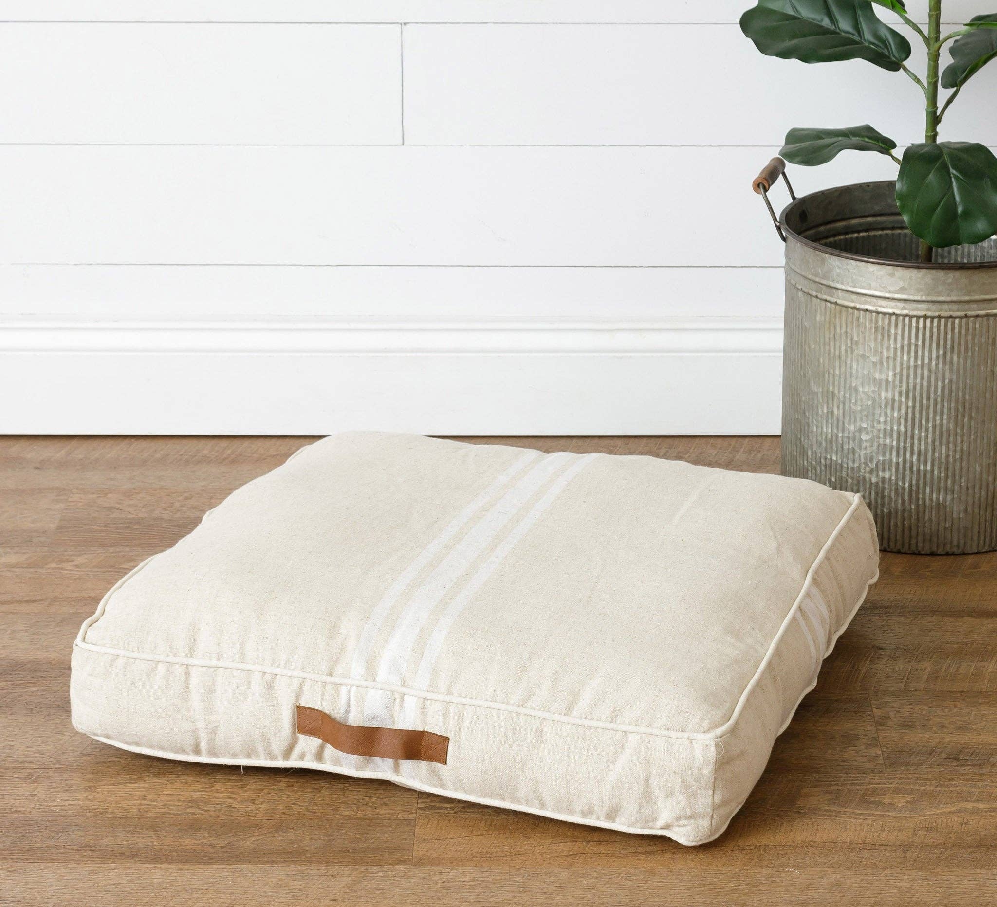 NEUTRAL STRIPED FLOOR CUSHION/PILLOW W/ HANDLE