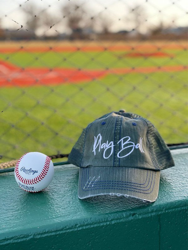 PLAY BALL EMBROIDERED TRUCKER HAT