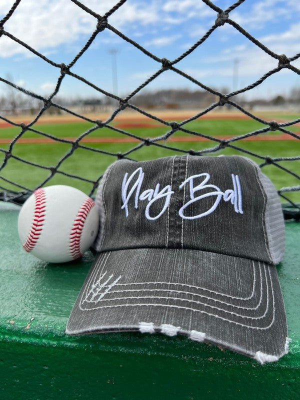 PLAY BALL EMBROIDERED TRUCKER HAT