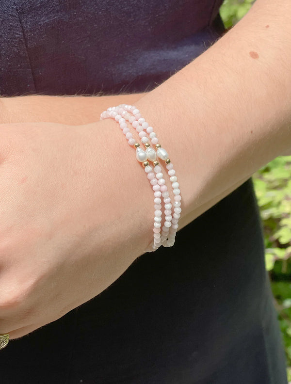 4MM FACETED ROSE QUARTZ WITH HEMATITE AND PEARL