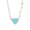 18" AMAZONITE PETITE ROSARY CHAIN NECKLACE WITH BLUE HOWLITE HEART