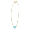 18" AMAZONITE PETITE ROSARY CHAIN NECKLACE WITH BLUE HOWLITE HEART