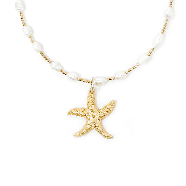 16"- 18" PEARL AND HEMATITE NECKLACE WITH GOLD STARFISH