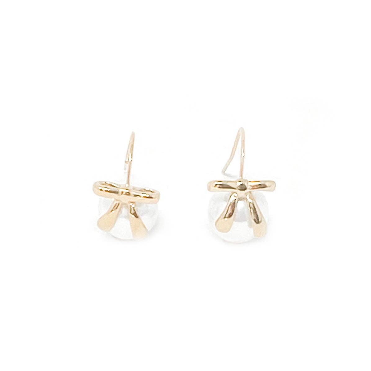 NON-TARNISH GOLD FILLED BOW ACCENT PEARL DROP EARRINGS