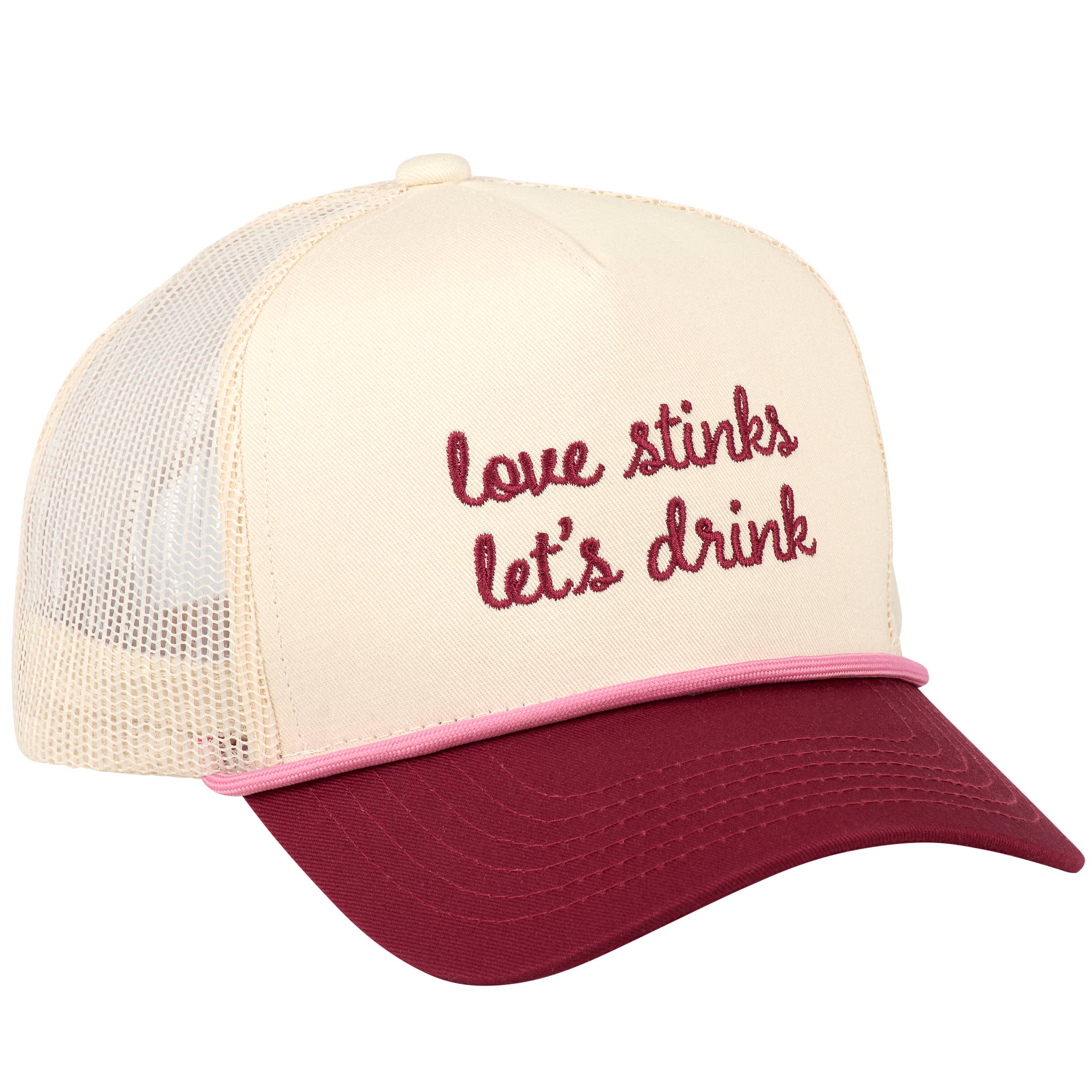 LOVE STINKS LET'S DRINK TRUCKER HAT