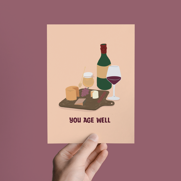 YOU AGE WELL WINE CHEESE CHARCUTERIE FUN BIRTHDAY GREETING CARD