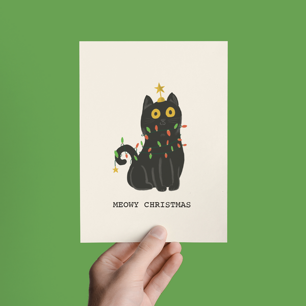 HAVE A MEOWY CHRISTMAS HOLIDAY CAT KITTEN GREETING CARD