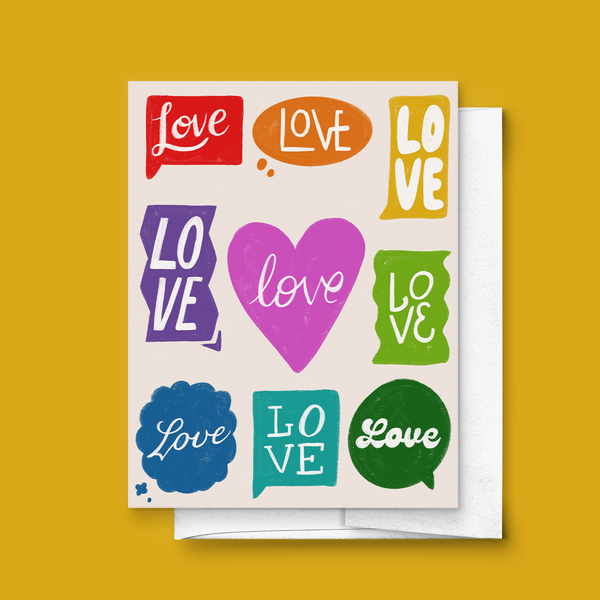 SPREADING LOVE, PRIDE AND PROUD RAINBOW GREETING CARD