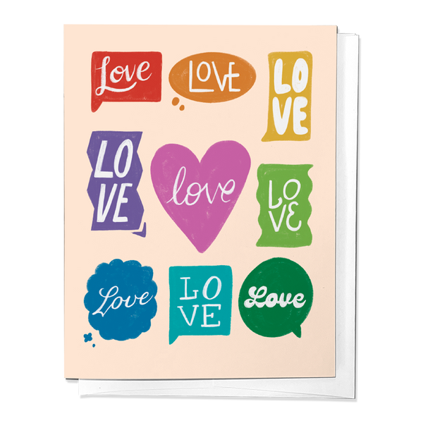 SPREADING LOVE, PRIDE AND PROUD RAINBOW GREETING CARD