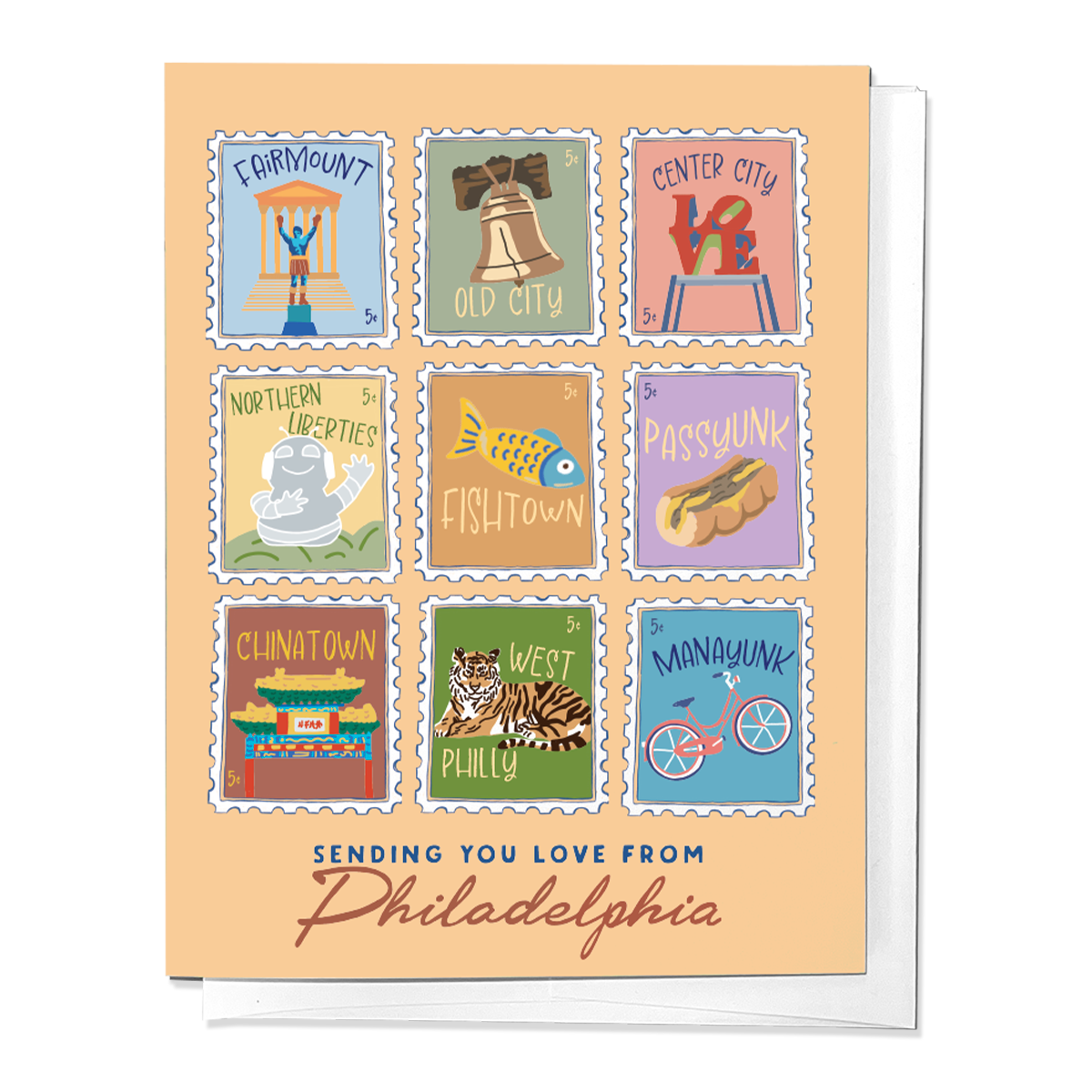 SENDING YOU LOVE FROM PHILADELPHIA STAMPS GREETING CARD