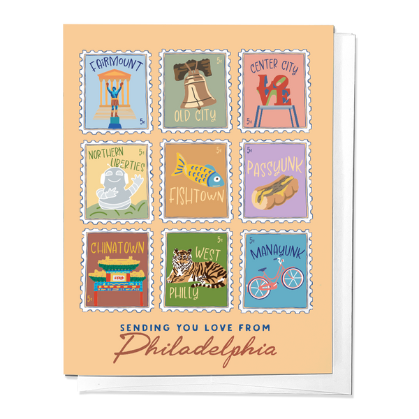 SENDING YOU LOVE FROM PHILADELPHIA STAMPS GREETING CARD