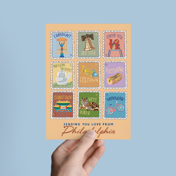 SENDING YOU LOVE FROM PHILADELPHIA STAMPS GREETING CARD