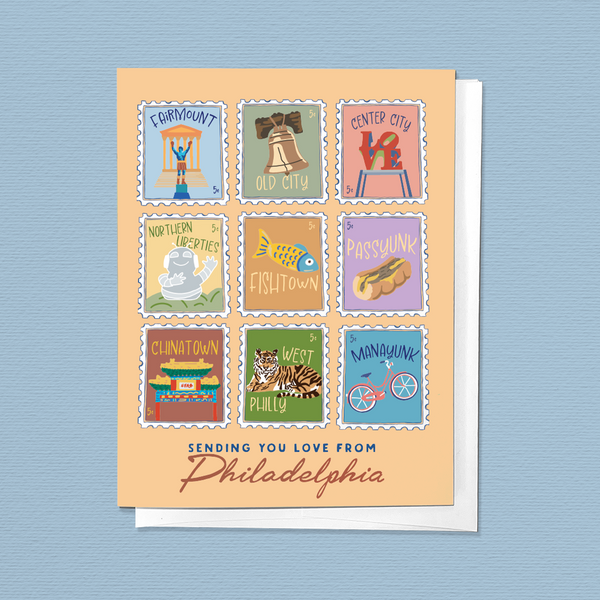 SENDING YOU LOVE FROM PHILADELPHIA STAMPS GREETING CARD