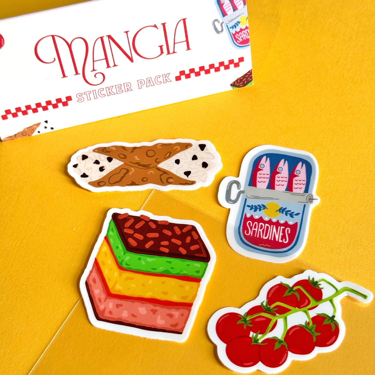 ITALIAN FOODS STICKER PACK, 4 VINYL STICKERS