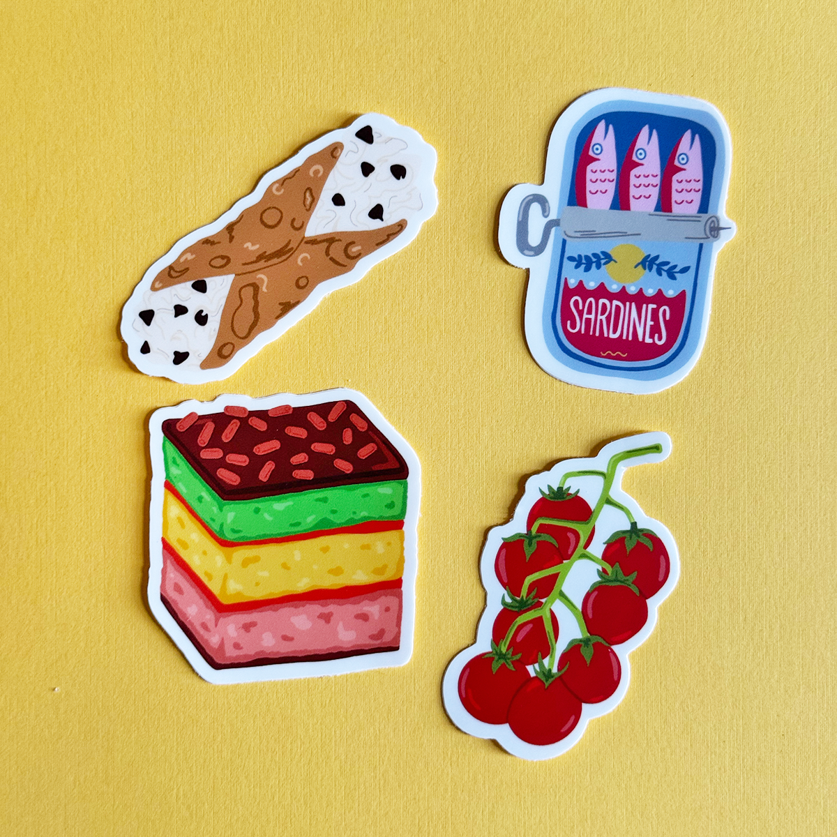 ITALIAN FOODS STICKER PACK, 4 VINYL STICKERS